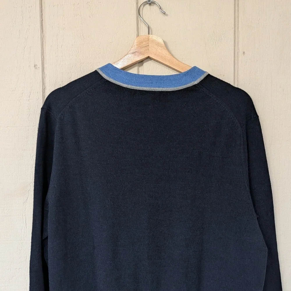Banana Republic Extra-fine‎ Merino Wool Contrast-trim cardigan Navy Mens L